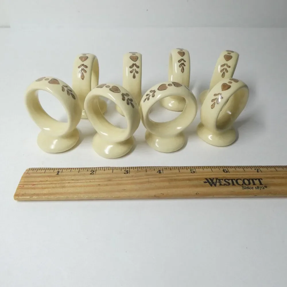 Pfaltzgraff Village Set of 8 Napkin Rings Vintage Brown Floral Stoneware